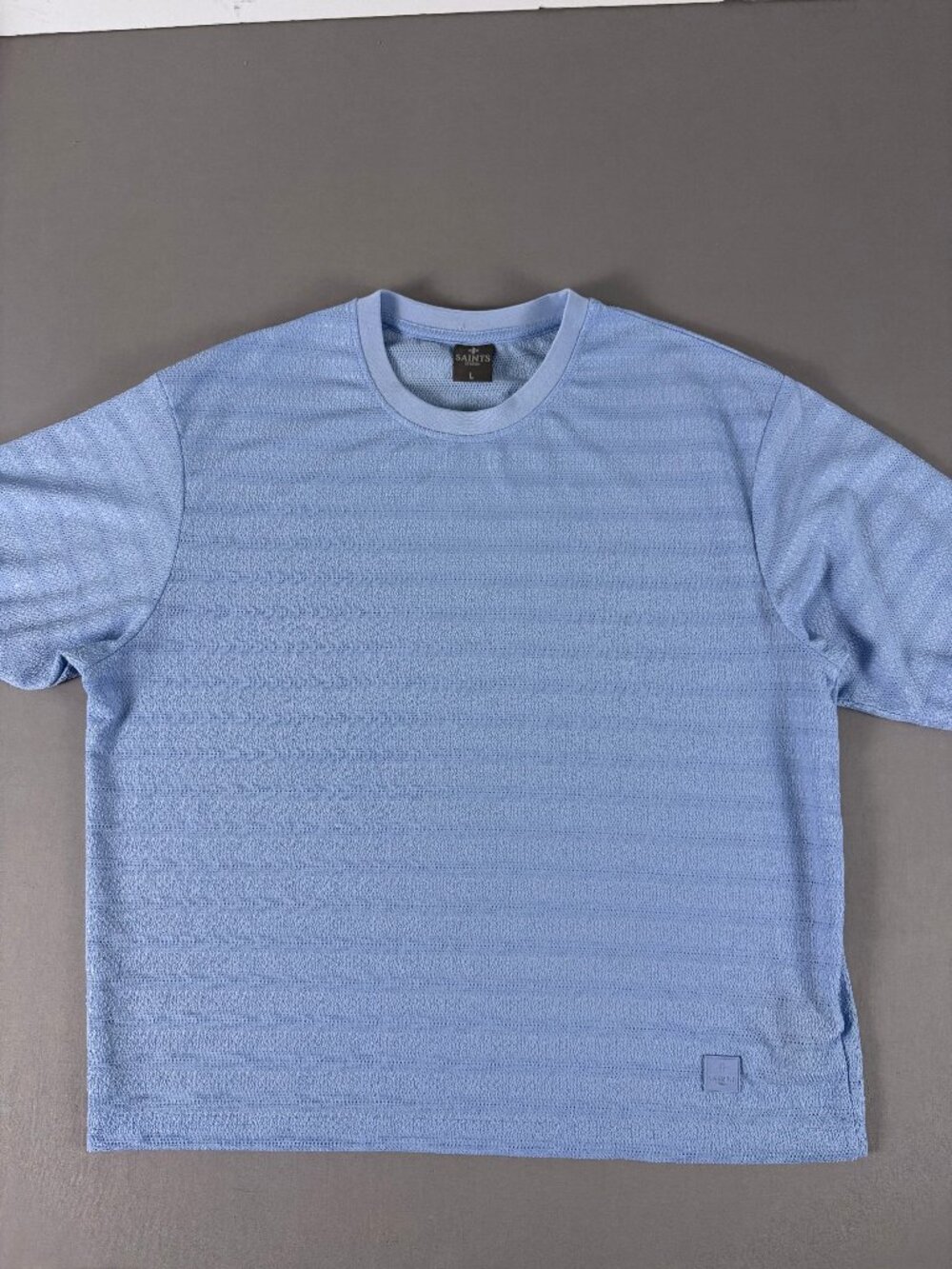 Saints Studio Women’s L Blue Textured Mesh Knit Short Sleeve Top